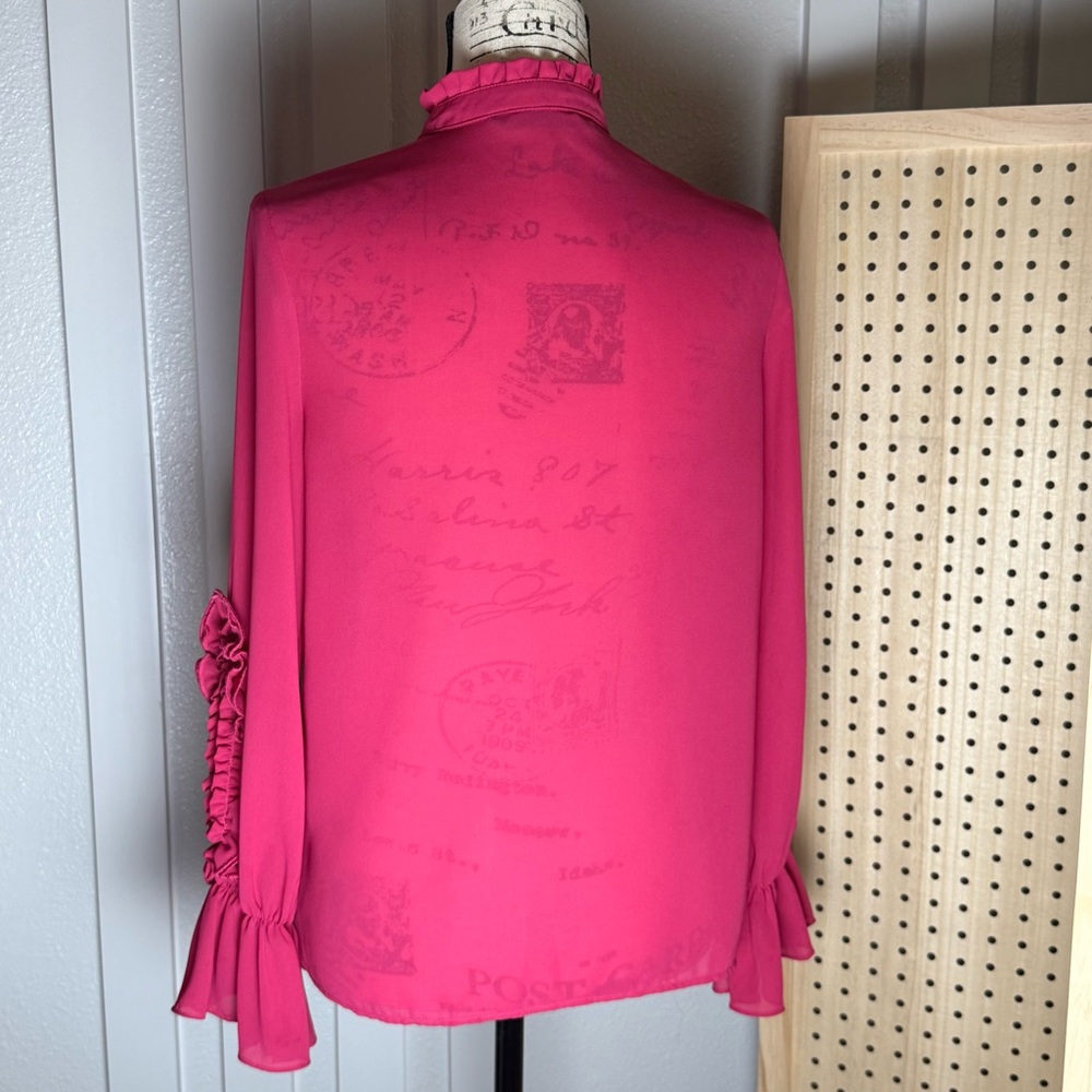 Zara Basic Hot Pink Ruffle Mock‎ Neck Blouse (Size S) Y2K, casual, workwear - Picture 5 of 8